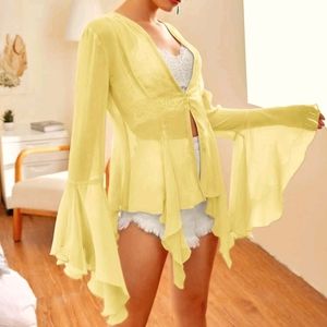 Bell Sleeve Chiffon Retro Top Cover Cardigan